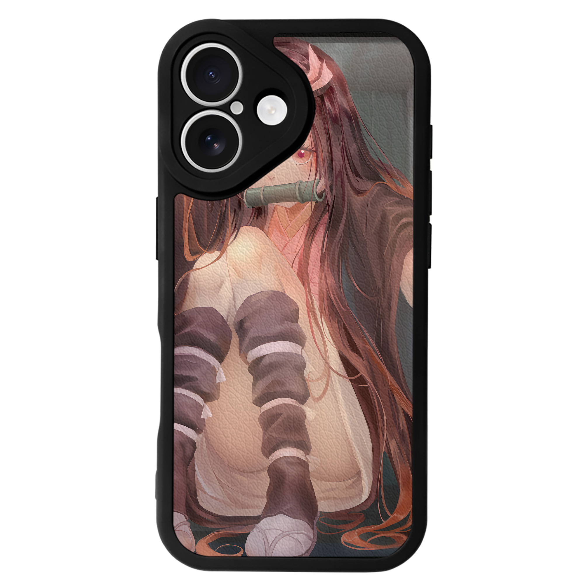 （画像用） 鬼滅の刃（きめつのやいば）竈門 禰󠄀豆子／かまど ねずこ Kamado Nezuko 【iPhone 16シリーズ対応】シリコンスマホケース（レザー調） 材質：シリコン